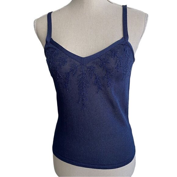 Dana Buchman Knit Beaded Blue Tank Top Size SP - Picture 1 of 7